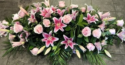 Pink Rose and Pink Lily Casket spray