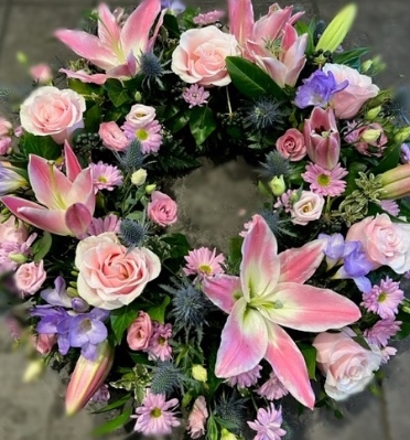 Rose and Lily wreath Pink and Lilac