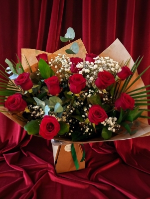 Naomi Red Rose and Gypsophelia Hand tied