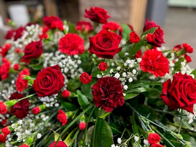 Red Rose and Carnation Coffin spray