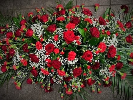 Red Rose and Carnation Coffin spray