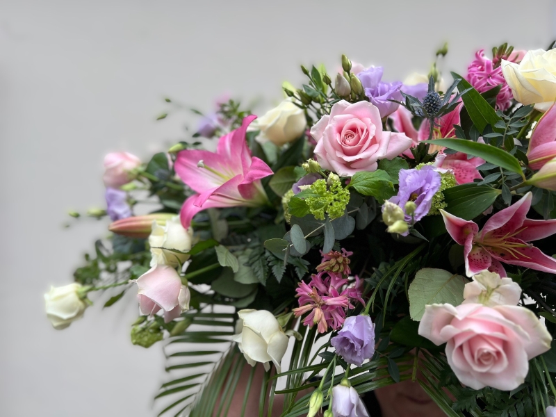 Rose, Lily and Eryngium Casket spray