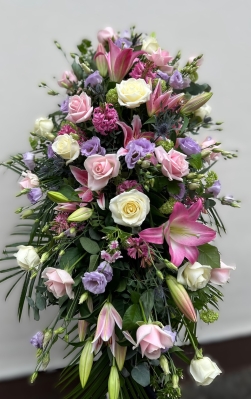 Rose, Lily and Eryngium Casket spray