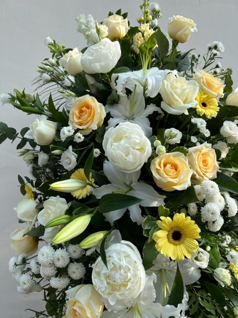 White and Yellow Casket Spray