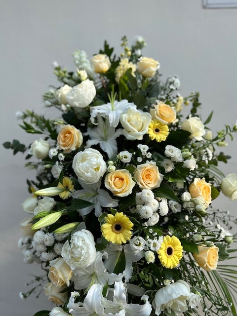 White and Yellow Casket Spray