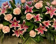 Pink Rose and Pink Lily Casket spray