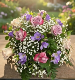 Pretty Pastel Rose and Freesia Posy
