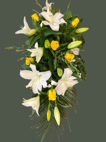 Rose and Lily teardrop spray   Yellow and White