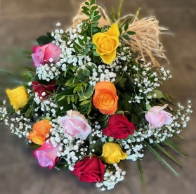 12 Mixed Rose tied sheaf