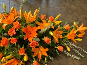 Orange Rose and Lily Casket Spray