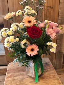 Pink, cream and red rose Vase