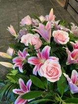 Pink Rose and Pink Lily Casket spray