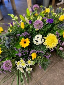 Purple, Yellow and White coffin spray