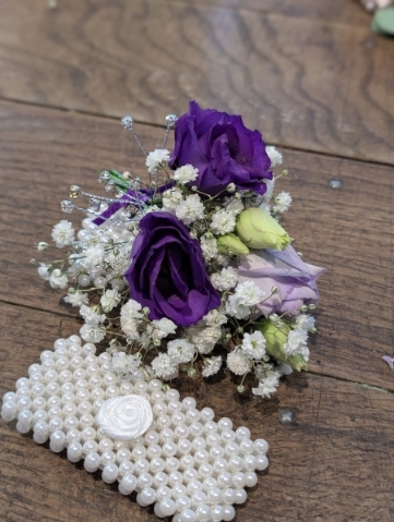 Purple and White corsage