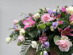 Rose, Lily and Eryngium Casket spray