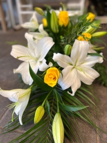Rose and Lily teardrop spray   Yellow and White